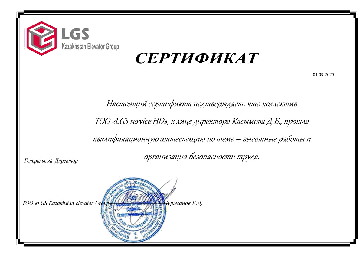 СЕРТИФИКАТ квалификация LGS service HD